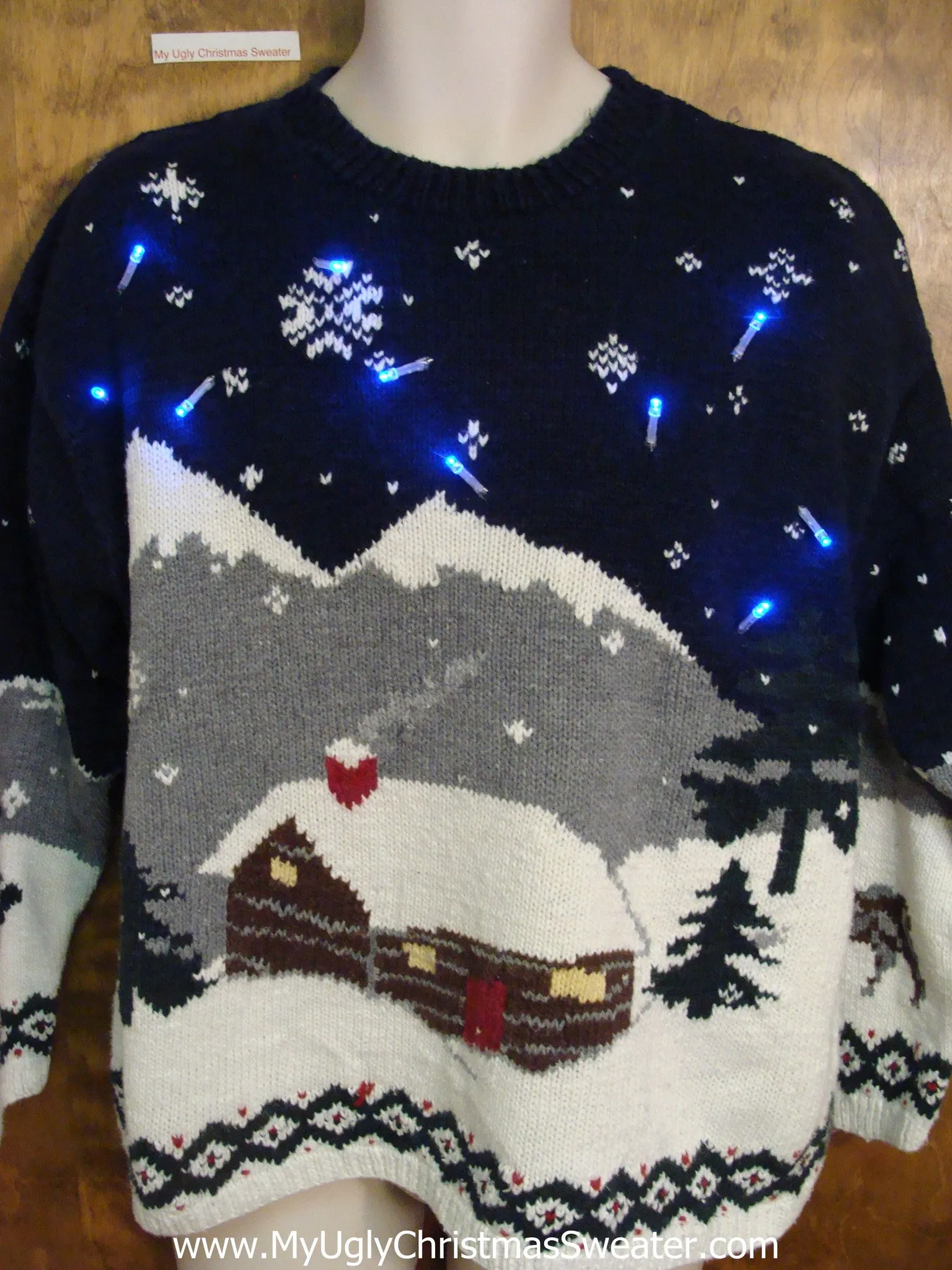 Classic Vintage Winter Scene Tacky Xmas Sweater with Lights