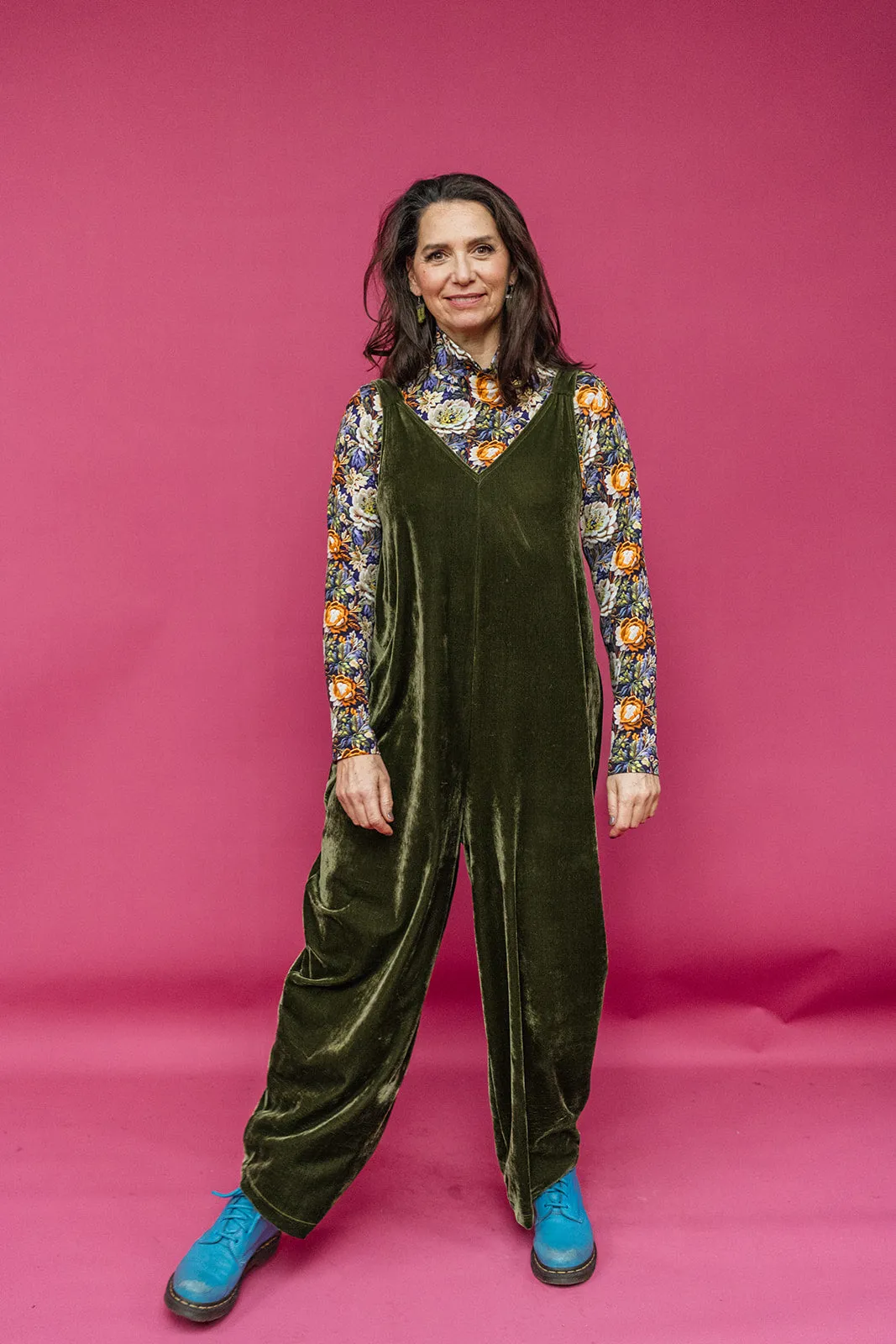 Long Sleeved Mock Turtleneck in Purple  Embroidered Floral